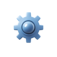 Blue 3D gear icon with glossy finish, featuring central sphere and multiple teeth, symbolizing technology and engineering. design is simple yet modern, conveying sense of innovation png