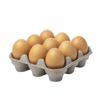 Carton of fresh brown eggs is neatly arranged in cardboard tray, showcasing their smooth texture and natural color. eggs are ready for cooking or baking png
