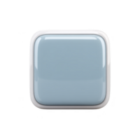 This is glossy, light blue square button with rounded edges, set against transparent background. button has modern and sleek design, suitable for digital interfaces or app icons png