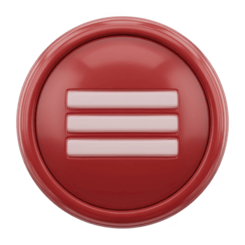 skinande röd knapp med vit likvärdig tecken symbol i Centrum, representerar jämlikhet eller balans. knapp har glansig Avsluta och cirkulär form, ger den modern och elegant utseende png