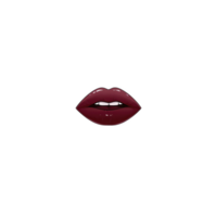 Glossy, dark red lip illustration with playful expression, featuring slight gap between teeth. lips are centered on plain background, emphasizing their bold color and shine png