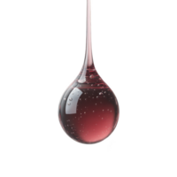 Single droplet of red liquid suspended in mid air, showcasing its glossy surface and air bubbles within, against plain background. image captures elegance and simplicity of droplet png