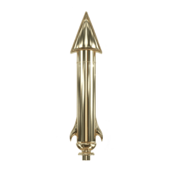 skinande gyllene raket formad objekt med spetsig dricks och fenor, liknar dekorativ eller symbolisk Artikel. metallisk yta speglar ljus, ger den elegant och polerad utseende png