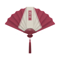 Decorative red and white folding fan with intricate patterns and tassel, showcasing traditional design elements. fan is elegantly crafted, reflecting cultural artistry png