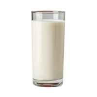Tall, clear glass filled with fresh milk stands against plain background, showcasing its creamy texture and inviting appearance png