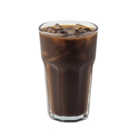 Tall glass of iced coffee filled with ice cubes, showcasing refreshing and energizing drink. dark, rich color of coffee contrasts with clear glass, highlighting its cool and inviting appearance png