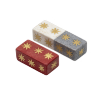 dois retangular borrachas, 1 vermelho e 1 metade branco, metade cinza, estão decorado com ouro Estrela padrões, criando brincalhão e artístico Projeto png