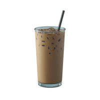 Tall glass of iced coffee with straw, filled with ice cubes, offers refreshing and energizing drink. creamy texture and cool temperature make it perfect for hot day png