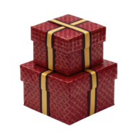 Two stacked red gift boxes with gold ribbon and geometric patterns create festive and elegant presentation. Perfect for celebrations and special occasions png