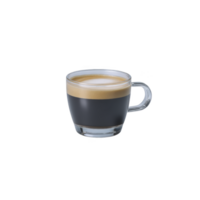 Clear glass cup filled with rich, dark espresso topped with creamy layer of froth, isolated transparency background. simplicity and elegance of presentation highlight inviting aroma and warmth png