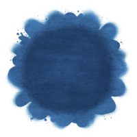 Vibrant blue watercolor splash with textured, circular shape and soft edges creates dynamic and artistic effect. deep blue hue evokes sense of calm and creativity png