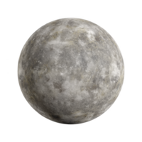 Detailed image of gray, cratered planet resembling Mercury, showcasing its rocky surface and texture against transparency background png