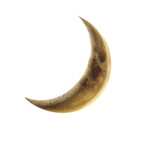 Crescent moon with detailed craters and golden hue against transparency background, evoking sense of mystery and wonder png