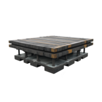 Stack of wooden pallets is arranged neatly, showcasing their sturdy construction and industrial design. pallets are weathered, indicating frequent use in shipping or storage png
