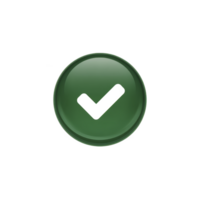 Glossy green check mark icon symbolizes approval or confirmation. circular design with reflective surface adds modern touch png