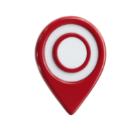 Red and white 3D location pin icon with glossy finish, symbolizing navigation and positioning. design is simple and modern, often used in maps and GPS applications png