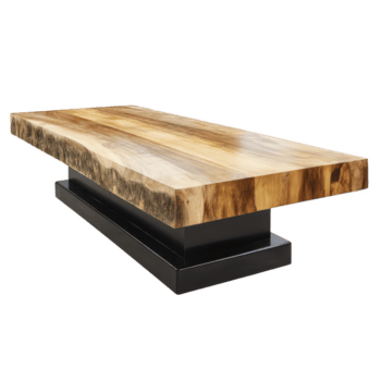 rectangular de madera mesa con natural terminar y negro base, exhibiendo rústico y moderno diseño. suave superficie y robusto construcción hacer eso ideal para comida o oficina utilizar png