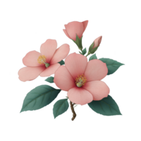 Pink hibiscus flowers with green leaves on transparency background, showcasing delicate petals and vibrant colors. composition highlights natural beauty and elegance of blooms png