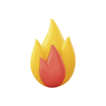 3D illustration of stylized flame with yellow and red color scheme, symbolizing warmth and energy. smooth, rounded design gives it modern and playful appearance png