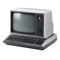 Vintage computer with CRT monitor and keyboard evokes nostalgia for early computing technology. retro design highlights evolution of computers over decades png