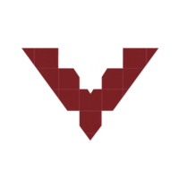 Geometric red bat symbol with symmetrical design, featuring sharp angles and minimalist style, set against transparent background. symbol conveys sense of mystery and intrigue png