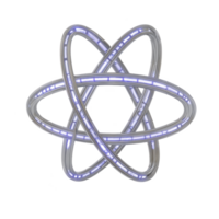Futuristic glowing atomic structure with intertwined loops, emitting soft blue light, symbolizes innovation and technology. design is sleek and modern, evoking sense of advanced science png