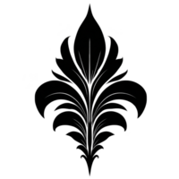 Black fleur de lis symbol with elegant curves and pointed edges, often associated with French royalty and heraldry, representing purity and light png