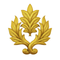 Golden ornamental leaf design with intricate details and symmetrical pattern, often used in classical architecture and decorative arts. design exudes elegance and sophistication png
