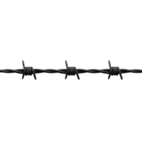 Close up image of barbed wire strand, showcasing its sharp metal spikes and twisted design, often used for security and fencing purposes png