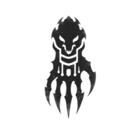 This features stylized, abstract design resembling fierce, mythical creature with sharp, claw like elements. design is monochromatic, emphasizing its bold and striking appearance.mythical creature png