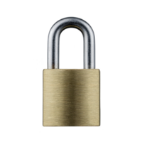 Brass padlock with silver shackle, symbolizing security and protection, isolated on transparency background. lock is closed, representing safety and privacy png