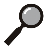 Simple black and gray magnifying glass icon on transparent background, symbolizing search or investigation. design is minimalistic and modern, suitable for digital use png