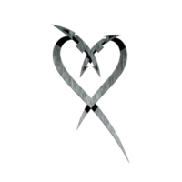 Metallic heart shaped design with intersecting lines and sharp edges, creating modern and edgy appearance. texture resembles brushed metal, adding sleek and industrial feel png