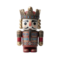 Decorative nutcracker figurine with regal design, featuring crown and intricate patterns, stands against plain background. vibrant colors and detailed craftsmanship evoke festive and traditional png