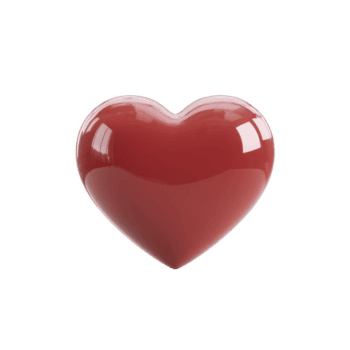 Shiny red heart shape with glossy finish, reflecting light on its smooth surface, symbolizes love and affection. heart is centered against plain background, emphasizing its vibrant color png
