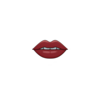Pair of glossy red lips with playful expression, slightly parted to reveal white teeth, set against plain background. image conveys sense of boldness and style png