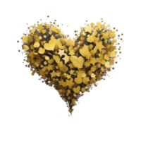 Heart shape made of golden leaves and stars creates shimmering, elegant design. intricate arrangement of elements gives sense of luxury and celebration png