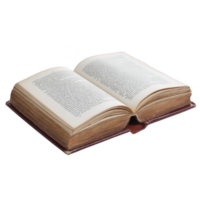 Open book with visible text on its pages, resting on flat surface. book has brown cover and slightly aged pages, suggesting it might be classic or vintage edition png