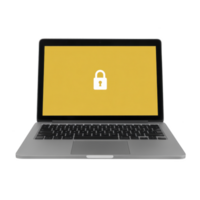 Laptop with yellow screen displays lock icon, symbolizing cybersecurity and data protection. image conveys sense of security and privacy png