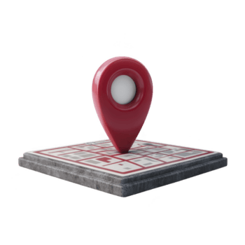 Red location pin icon sits on square map platform, symbolizing navigation and direction. 3D design is simple yet effective, highlighting concept of finding place or marking spot png