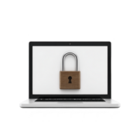 Laptop with large padlock on screen symbolizes cybersecurity and data protection, emphasizing importance of secure digital environments png
