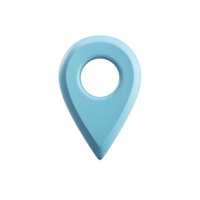 Blue 3D map pin icon is depicted, symbolizing location or navigation. design is simple and modern, with circular hole in center, set against transparent background png