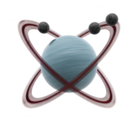 Stylized illustration of blue planet with rings and orbiting moons, resembling futuristic or fictional celestial body. design is sleek and modern, evoking sense of wonder and exploration png