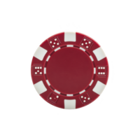 Red and white poker chip with dice patterns is centered on plain background, symbolizing gambling and casino games. chip design is simple yet striking png