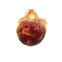 Fiery, burning sphere with intense flames and textured surface, resembling meteor or fireball, isolated on transparency background png