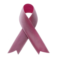 Pink ribbon symbolizing breast cancer awareness, representing hope and support for those affected by disease. ribbon is neatly folded in loop, conveying message of unity png