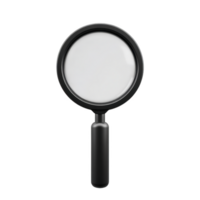 Magnifying glass with black handle and circular lens is shown against transparency background, symbolizing exploration and discovery. simple design highlights its functionality png