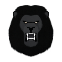 Fierce black lion head illustration with bared teeth and intense eyes, showcasing strength and power. dark mane adds to dramatic and bold appearance png