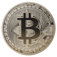 Shiny gold Bitcoin coin with intricate circuit patterns symbolizes digital currency and blockchain technology. coin features iconic Bitcoin logo, representing decentralized finance png