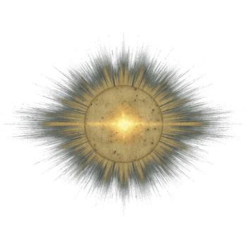 Radiant, abstract sunburst design with golden and silver rays emanating from central circle, creating dynamic and energetic visual effect png